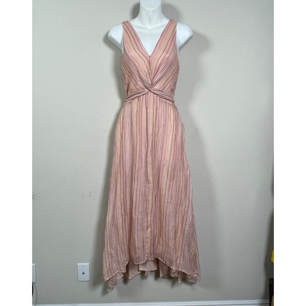 Derek Lam 10 Crosby Maxi Dress 4 Pink Striped Twist Front High Low Coastal Boho
